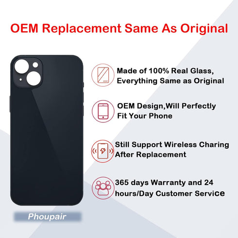OEM Rear Back Glass Replacement for iPhone 14 6.1 Inches with Professional Repair Tool Kit (Midnight)...