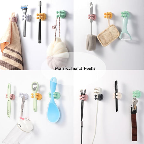iBetterLife 4Pcs Silicone Toothbrush Holders - Multi-Function Hook Waterproof Self Adhesive Wall Mounted Single Hook for Hanging Key, Utility Plug...