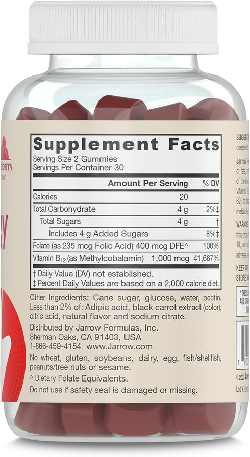 Jarrow Formulas Methyl B12 and Folic Acid Energy, Dietary Supplement, B12 Gummies for Adults, 60 Gummies, 30 Day Supply...
