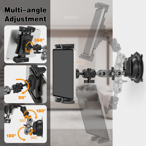 Aluminum Heavy Duty Tablet Mount for Car/Truck, 360° Adjustable 2-stage Tablet Stand Holder for Commercial Vehicle Dashboard Windshield, Compatibl...