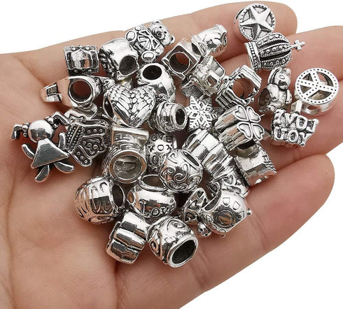 55pcs Assorted Alloy European Large Hole Beads Metal Spacer Charms Bead Assortments for DIY Crafts Bracelets Necklaces Jewelry Making (M190)...