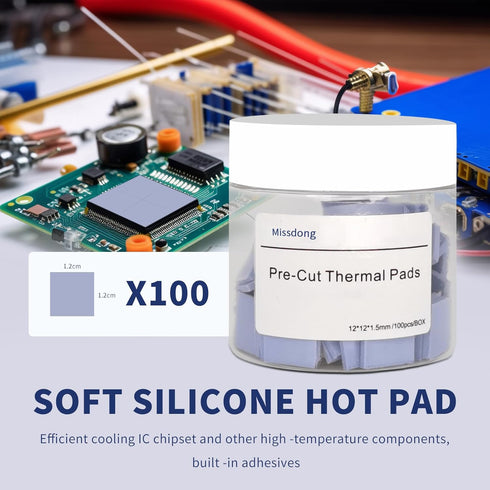 100PCS Thermal Pad,Soft Silicone Thermal Conductive Pad for Motherboard,Silicone Thermal Pad Size(12x12x1.5mm) Efficient Cooling for IC Chipset,Ot...