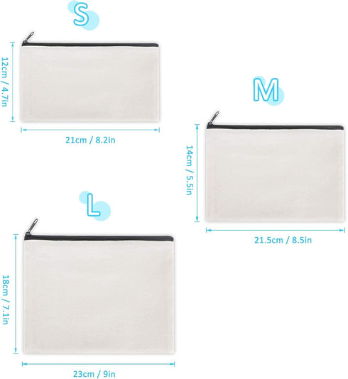 12 Pieces White Cotton Canvas Makeup Bag, Multipurpose Cosmetic Bag with Zipper Travel Toiletry Pouch, Blank DIY Craft Bag (White, M)...