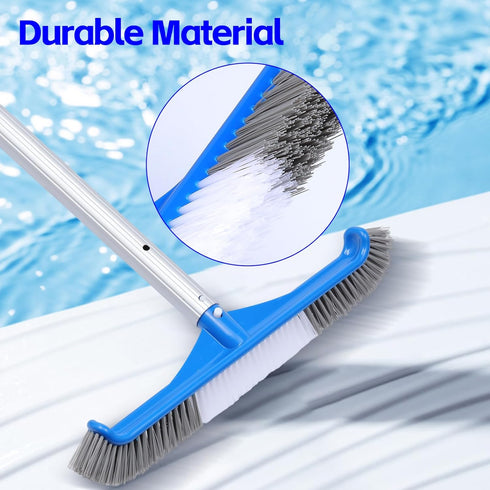 Pool Brush, 16.5" Pool Brushes for Pool Wall Cleaning, Premium Nylon Bristles Pool Brush Head with Easy Clip, Curved Ends High-Efficiency Pool Scr...