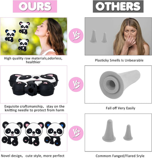 ZZXLLRO 9Pcs Knitting Needle Stoppers, Cute Panda Knitting Needle Point Protectors for Beginners Knitting Crochet Hand DIY Supplies Accessories...