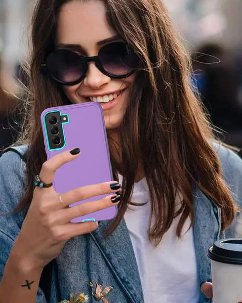 for Samsung Galaxy S22 Case, with Screen Protector, Port Protection, Full-Body Non-Slip Silicone Rubber Covered, 3-Layer Drop-Proof Cover Phone Ca...