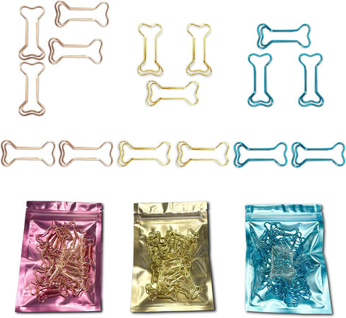 Paper Clips, 90 Pcs Cute Dog Bone Shaped Paper Clips, Fun Metal Office Supplies, School Gift, DIY Personalized Decoration, 3 Independent Bagged (G...
