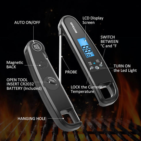 digital meat thermometer instant read meat thermometer for Cooking Kitchen Food Candy with Backlight and Magnet for Oil Deep Fry BBQ Grill Smoker ...