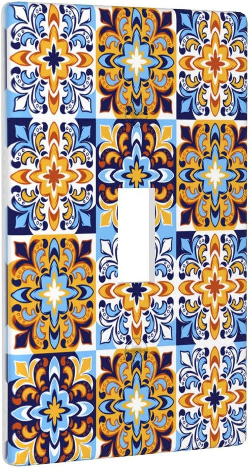 Mexican Talavera Tiles Single Toggle Light Switch Plate Cover Decor Wall Plate Cover For Home Bedroom Kitchen Decorative 4.5 * 2.76 Inches Standar...