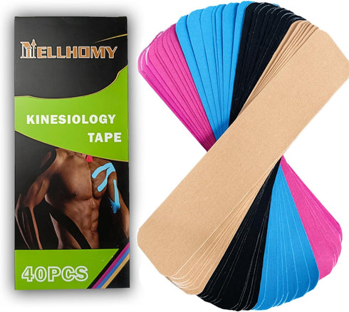 Kinesiology Tape Precut-40 Strips | Pro Elastic Athletic Tape for Joints Support & Muscle Pain Relief-Hypoallergenic and Waterproof K Tape Perfect...