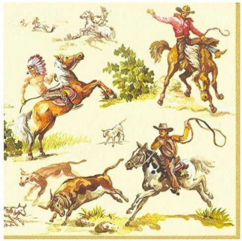 Ideal Home Range 20 Count Boston International 3-Ply Paper Cocktail Napkins, Cream Wild West, 5 x 5 inches...