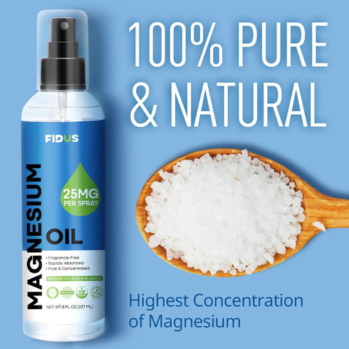 Fidus 100% Pure Magnesium Oil Spray - Big 8 fl oz Topical Magnesium Chloride for feet, Organic Natural Magnesium Spray from Ancient Zechstein Seab...