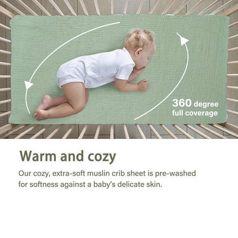 Muslin Crib Sheets, Neutral Crib Sheet for Boys Baby Girl, Soft Cotton Fitted Crib Sheet for Standard Crib Mattress and Toddler Bed Mattress, Ligh...