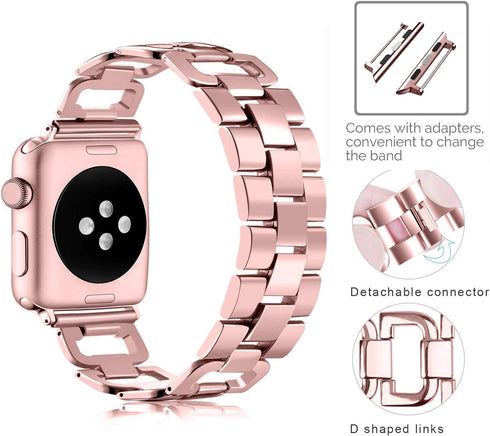 OULUCCI Compatible Apple Watch Bands For Women 42mm 41mm 40mm 38mm iwatch Series 10 9 8 7 6 SE 5 4 3 2 1 D-Shape Stainless Steel Strap Rose Gold...
