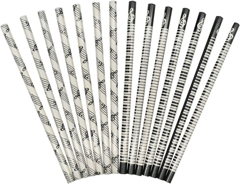 24PCS Music Pencils Musical Notes Pencil Piano Wooden Pencils Stripe HB Pencils with Musical Instruments Patterns for School Teachers Artists Supp...