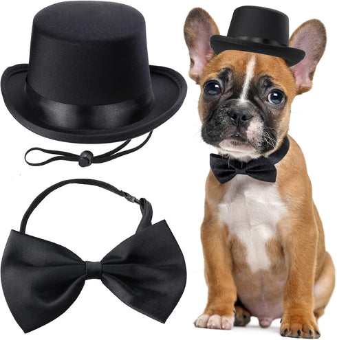 2 Pieces Pet Formal Accessories Set - Pet Top Hat with Pet Formal Necktie/Bowtie Birthday Party Gradation Halloween Costumes Accessories for Dog C...