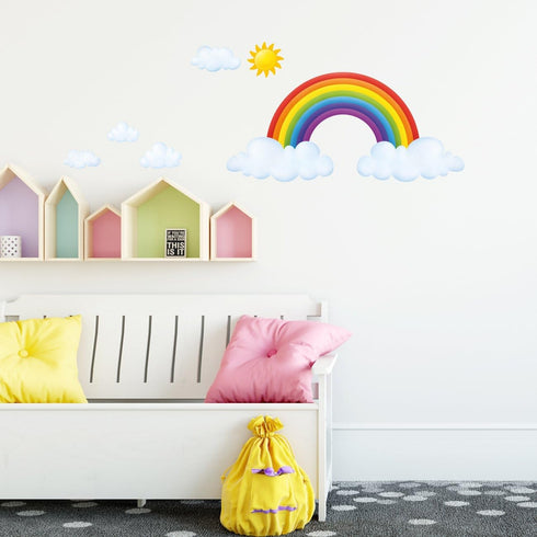 DECOWALL SG2-1713 Rainbow and Clouds Kids Wall Stickers Wall Decals Peel and Stick Removable Wall Stickers for Kids Nursery Bedroom Living Room dé...