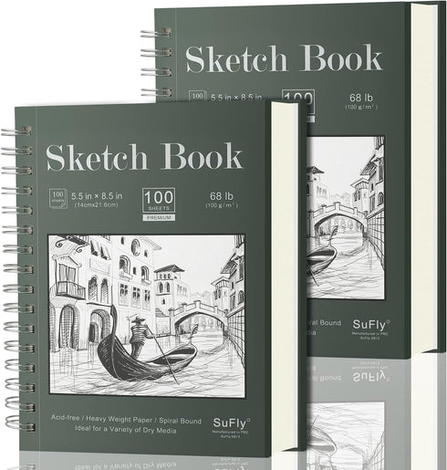 Sketch Book 5.5 X 8.5 - Spiral Sketchbook Pack of 2, SuFly 200 Sheets (68 lb/100gsm) Acid Free Sketch Pads for Drawing for Adults Spiral-Bound wit...