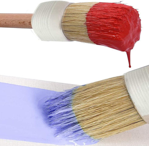 Natural Bristle Chalk Paint Wax Brush Wood Handle Round Paint Brushes for Paint Oil Watercolor Paints Waxing Brushes,Furniture, DIY Art Crafts(7PA...