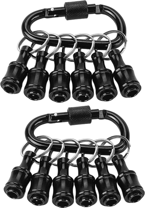 Upgrade 12Pcs Bit Holder With Black Carabiner 1/4 inch Hex Shank Aluminum Alloy Screwdriver Bits Holder Light-weight Quick-change Extension Bar Ke...