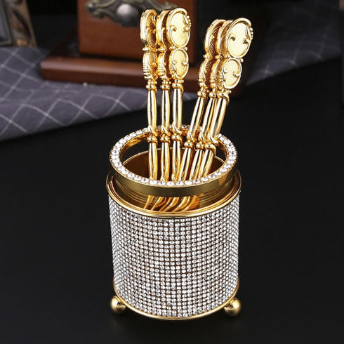 Coffee Spoons Set, 6Pcs Gold Espresso Spoons with Holder, Mini Gold Teaspoons Stirring Spoon Dessert Spoons Small Spoons for Stirring, Mixing, Cof...