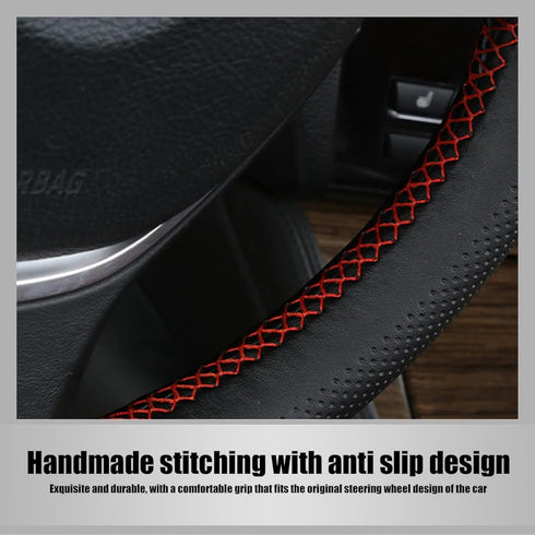 1 PC Car Steering Wheel Protector Cover, 14.96" Hand-Stitched Leather Sweat-Absorbent Steering Wheel Cover Tie with Air Hole, Motors Comfort Touch...