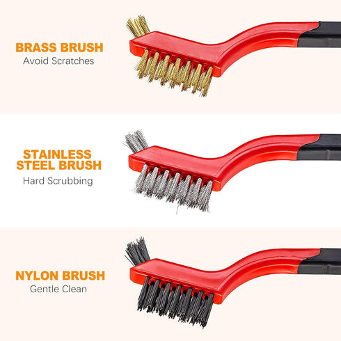 6 Pcs Wire Brushes Set - Small Wire Brush, Stainless Steel Brush & Brass Brushes for Cleaning with Curved Handle, Ideal for Rust, Paint Removal...