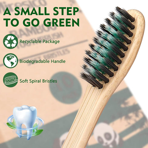 Bamboo Toothbrushes Soft Bristles- 10 Pack Eco-Friendly Toothbrush for Adult, BPA-Free Natural Biodegradable Compostable Charcoal Wooden Tooth Bru...