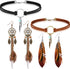 Native American Jewelry Set for Women Girls, 2 Pieces Faux Suede Choker Necklace Faux Leather Choker and 2 Pairs Bohemian Artificial Feather Earri...