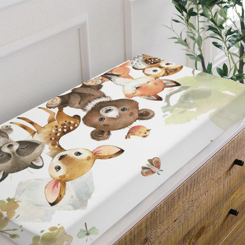 Woodland Animal Friends Changing Pad Cover for Baby Girl Boy, Natural Forest Deer Bear Fox Owl Diaper Change Table Covers, Soft Stretchy Safe Snug...