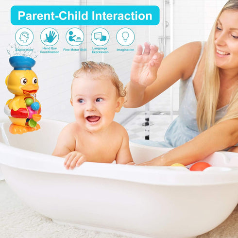 Bath Bathtub Toys for Toddlers 1 2 3 Years Old | Duck Bathtub Toys with Rotatable Waterwheel/Eyes | Bathroom Strong Suckers Water Scoop Fun Bath T...