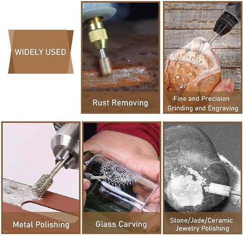Stone Carving Set Polishing Diamond Burrs, Rotary Tools Accessories Grinding Burrs with 1/8 inch Shank For Carving, Engraving, Grinding, Polishing...