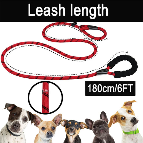 Slip Lead Dog Leash, Strong Dog Leash, 6 FT Heavy Duty Dog Leash, Durable Training Rope Slip Leash with Comfortable Padded Handle and Highly Refle...