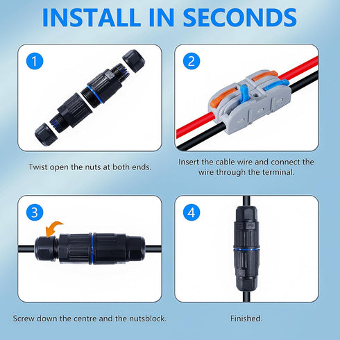 5PCS IP68 Waterproof Junction Box, Outdoor 3 Way Electrical Cable Connector, Replaceable Lever Wire Connectors for AWG 28-12, Quick Screwless Inst...