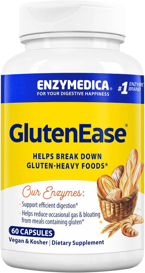 Enzymedica GlutenEase, Digestive Enzymes for Food Intolerance, Support for Hidden Gluten & Cross-Contamination, Offers Fast Acting Gas & Bloating ...