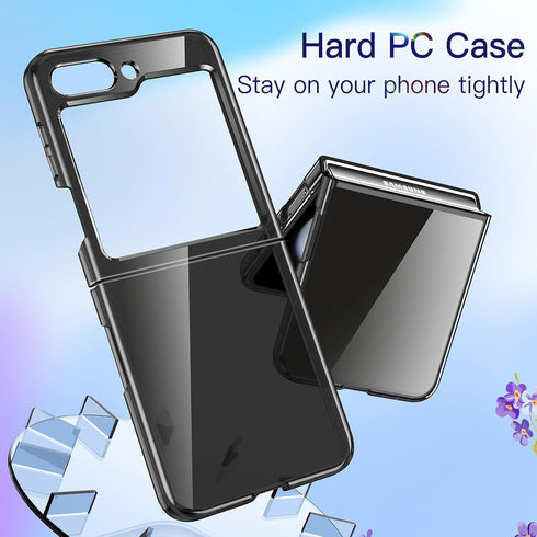 JETech 3 in 1 Case for Samsung Galaxy Z Flip 5 with 2-Pack Tempered Glass Front Screen Protector, Crystal Transparent Hard PC Shell Protective Pho...