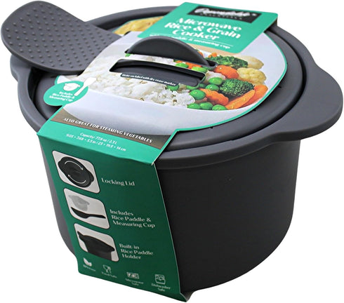Dependable Industries Inc. Essentials Multi Use Microwave Rice and Grain Cooker Vegetable Steamer with Mixing Serving Paddle and Measuring Cup BPA...