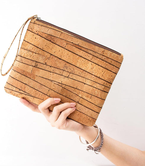 boshiho Clutch Purses for Women, Natural Cork Summer Wristlet Wallet Cell Phone Pouch Bag, 9 x 7 inch (Stripe Pattern)...