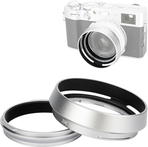JJC Metal Lens Hood Shade Protector with 49mm Filter Adapter Ring for Fujifilm Fuji X100VI X100V X100F X100T X100S X100 X70 replaces Fujifilm LH-X...