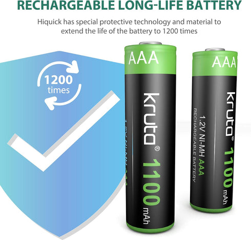 Kruta Solar Lights Batteries AAA 1100mah High Capacity 1.2V Ni-MH Rechargeable AA Solar Battery for Outdoor Solar Lights, Battery String Lights, T...