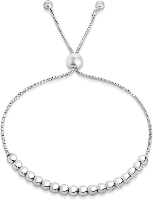 Verona Jewelers Sterling Silver Italian Adjustable Bolo Bead Ball Bracelet- Slider Bracelet For Women,Silver Bead Bracel......