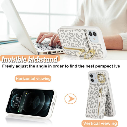 iPhone 12 pro Case with Card Holder for Women, iPhone 12 pro Phone Case Wallet with Credit Card with Ring Kickstand Zipper Shockproof Slim Stand C...