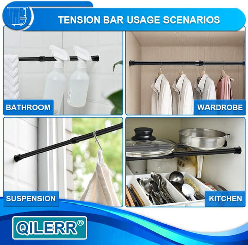 Tension Rods 28 to 48 Inches 6 Pack Adjustable Extension Black Spring Loaded Curtain Tension Rod for Windows, Closet, Cupboard, Kitchen, Bathroom,...