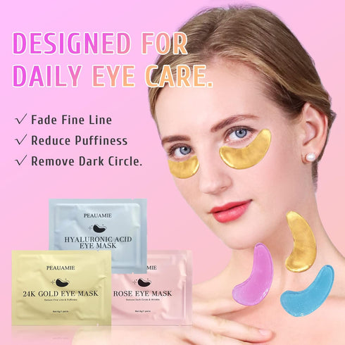 Under Eye Patches (30 Pairs) Gold Eye Mask and Hyaluronic Acid Eye Patches for puffy eyes,Rose Eye Masks for Dark Circles and Puffiness under eye ...