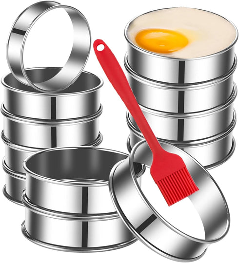 12Pack English Muffin Rings 3.15 Inch Crumpet Rings Stainless Steel Double Rolled Tart Rings, Round Metal Cooking Pastry Ring Molds for baking...