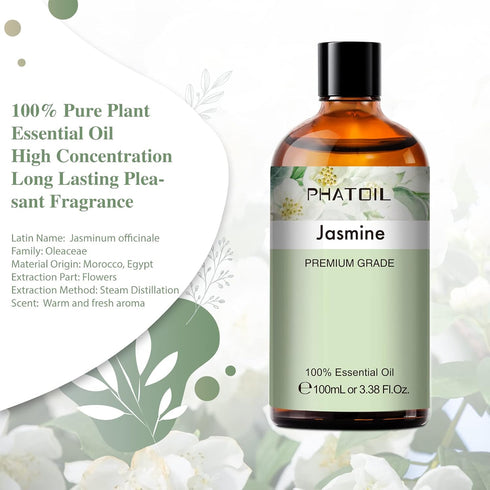 3.38FL.OZ Jasmine Essential Oil with Glass Dropper, for Aromatherapy Diffusers, Humidifiers, Great for DIY Candle and Soap Making, Huge 100ML Bott...