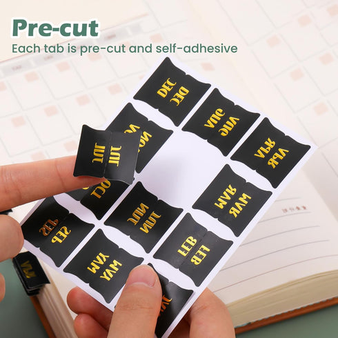 48 pieces Monthly Tabs, Adhesive Month Tabs for Planner Black Monthly Calendar Stickers Monthly Tabs for Planners Journal Notebook Office School S...