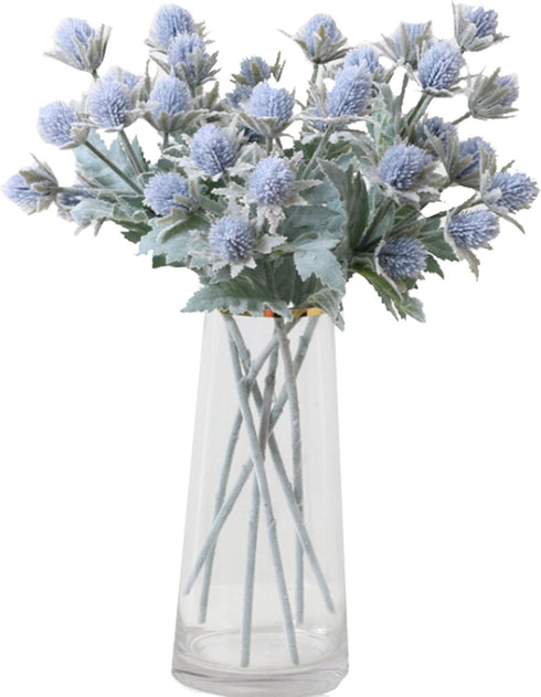 3 Pack Artificial Thistle Flowers Eryngiums Faux Plants Floral Tree Picks Christmas Greenery Picks and Sprays for Garden Wedding Prom Party Bouque...