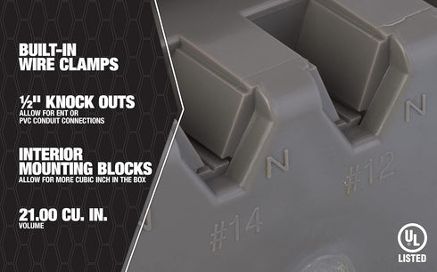 Southwire MSBMMT1G One Device Adjustable Depth, Heavy Duty 42lb Screws Included 1-Gang Multi-Mount Electrical Box, Gray...