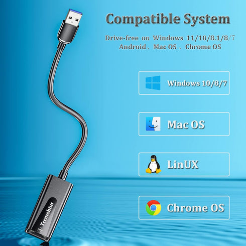 USB Ethernet Adapter, USB 3.0 to 10/100/1000 Gigabit Ethernet LAN Network Adapter Compatible with Nintendo, MacBook, Surface Pro, Notebook PC with...